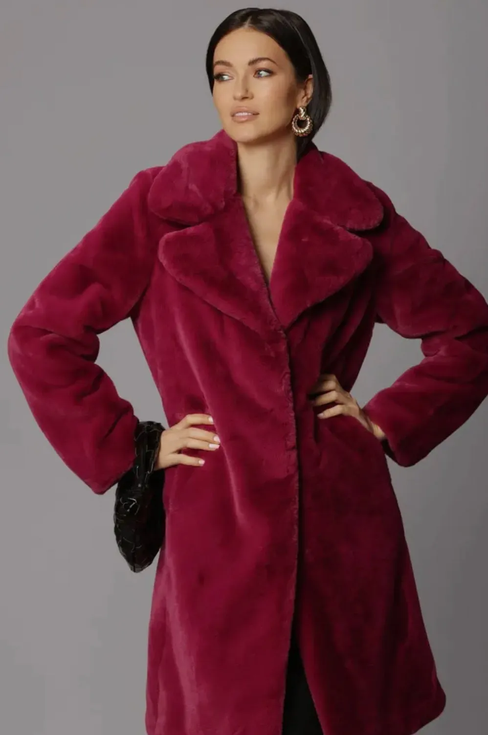 Les Filles Magenta Faux Fur Coat