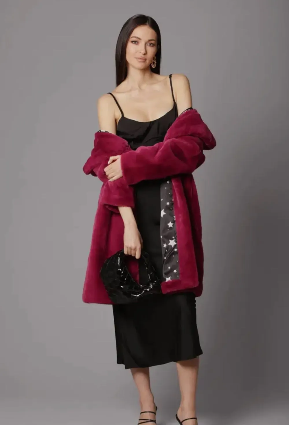 Les Filles Magenta Faux Fur Coat