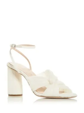 LOEFFLER RANDALL Womens Ivory Knotted Pleated Ankle Strap Padded Reed Round Toe Sculpted Heel Buckle Heeled