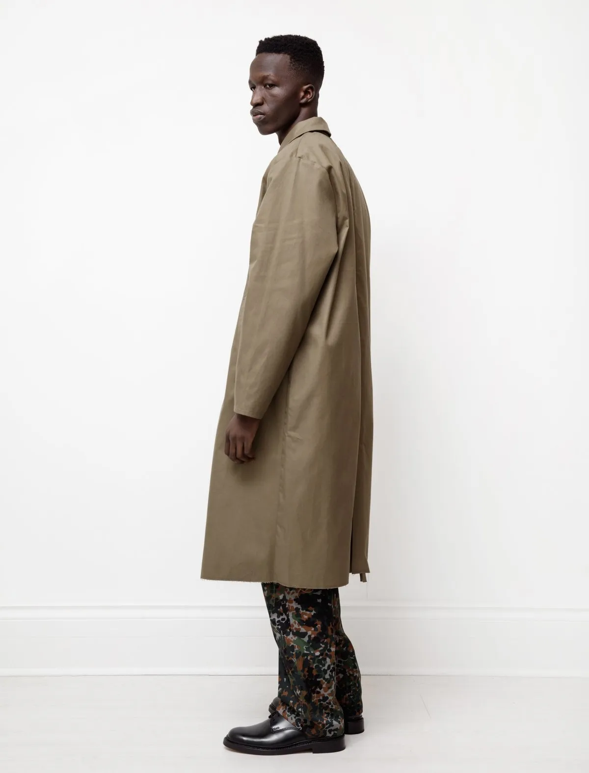 Long Cotton Twill Coat - Green