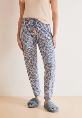 Long printed 100% cotton pyjama bottoms - Blue