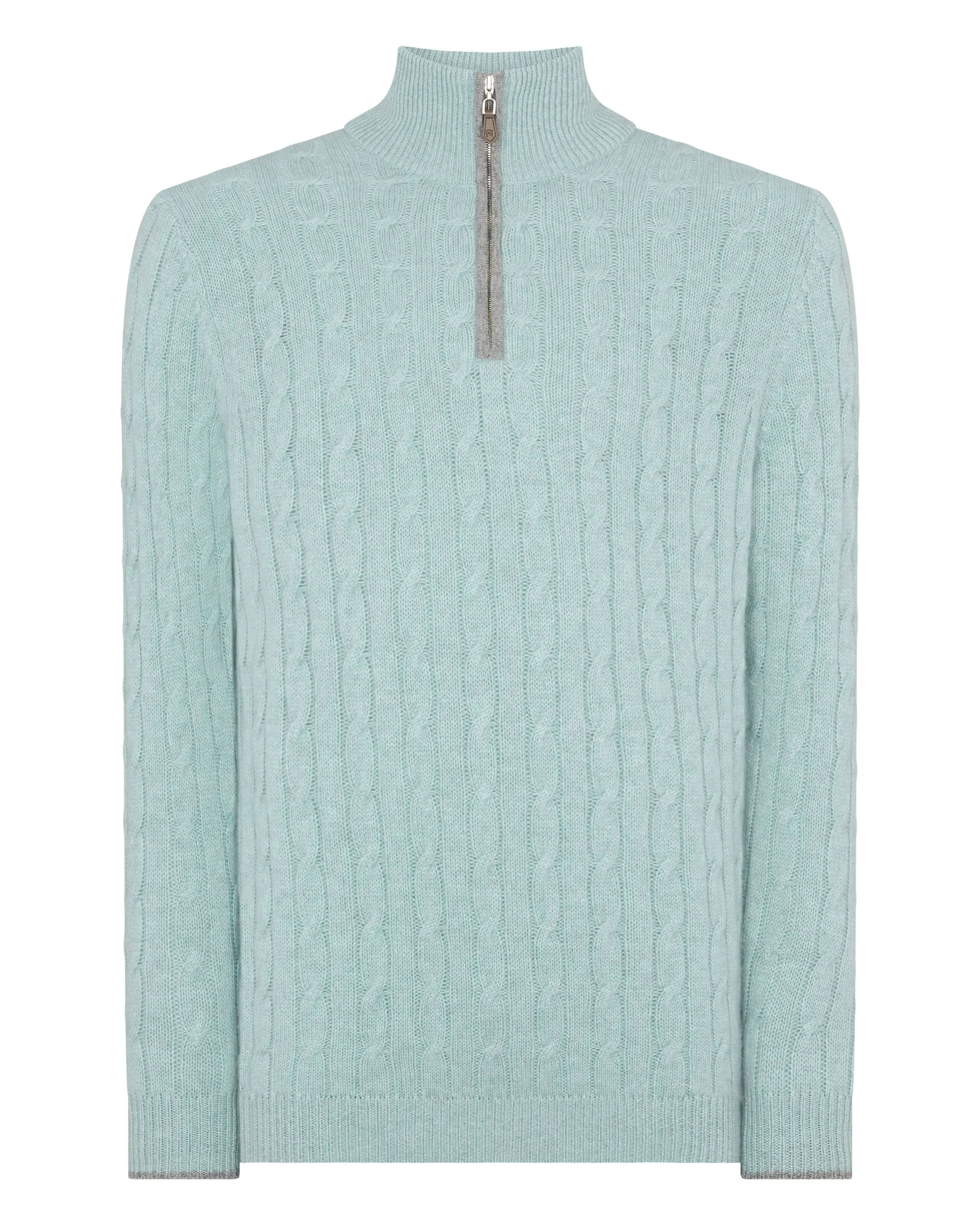 Men's Albemarle Cable Half Zip Cashmere Jumper Oasis Green