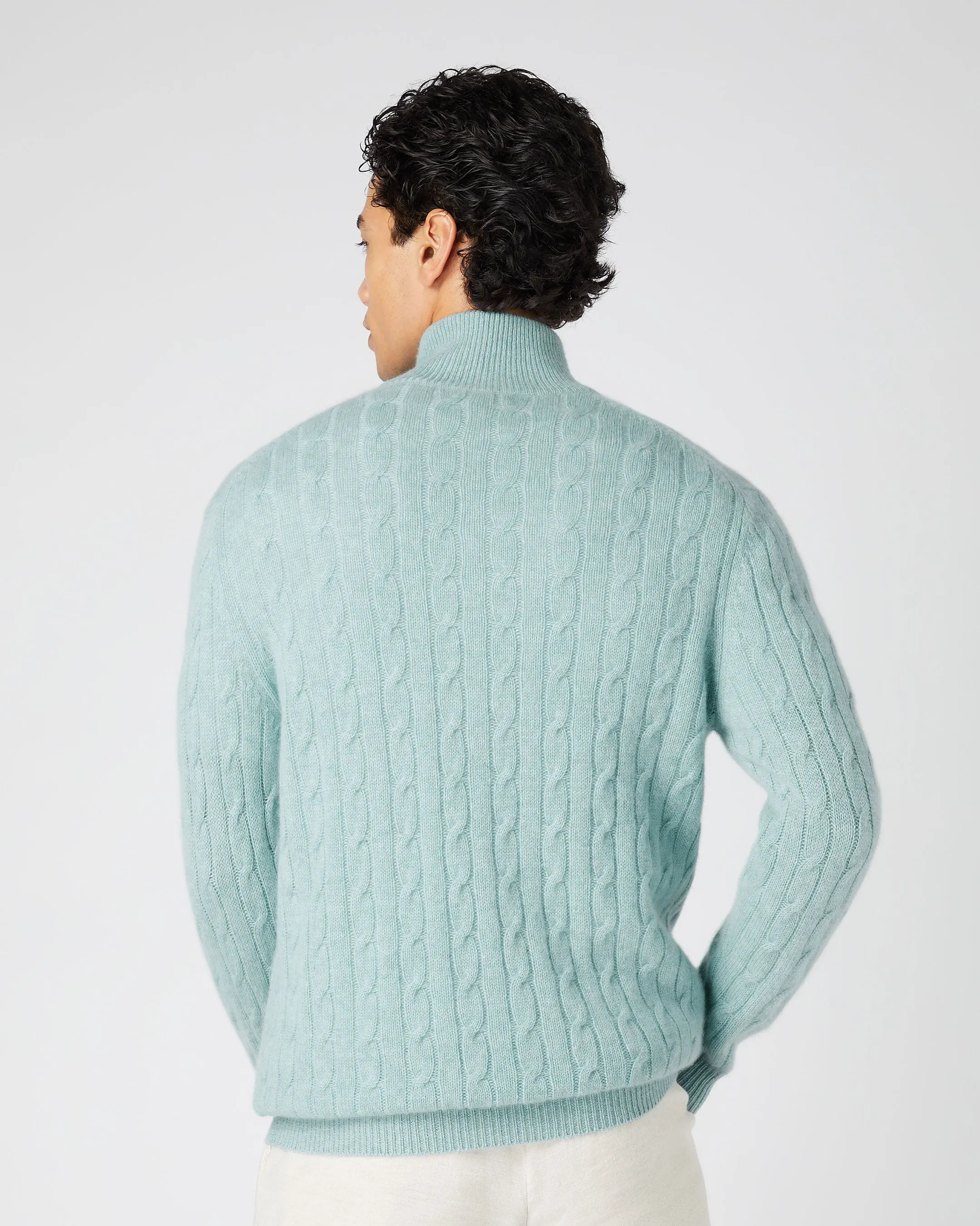 Men's Albemarle Cable Half Zip Cashmere Jumper Oasis Green