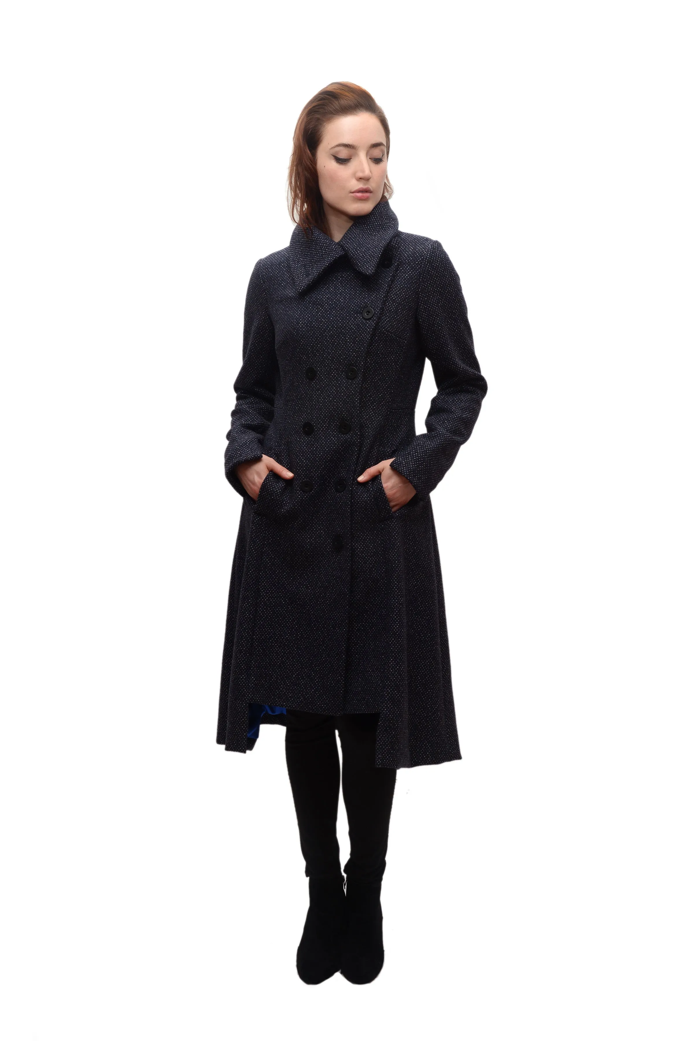 Military Wool Cashmere Blend Black Coat