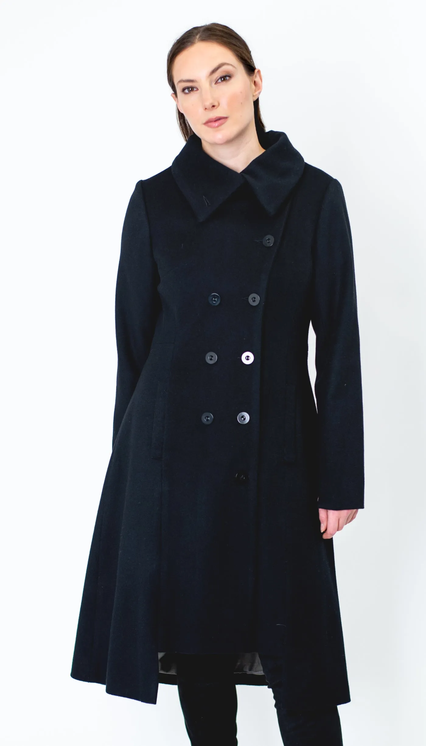 Military Wool Cashmere Blend Black Coat