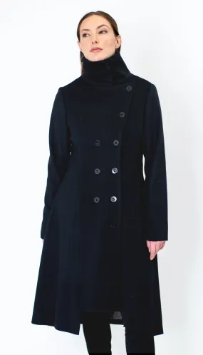 Military Wool Cashmere Blend Black Coat