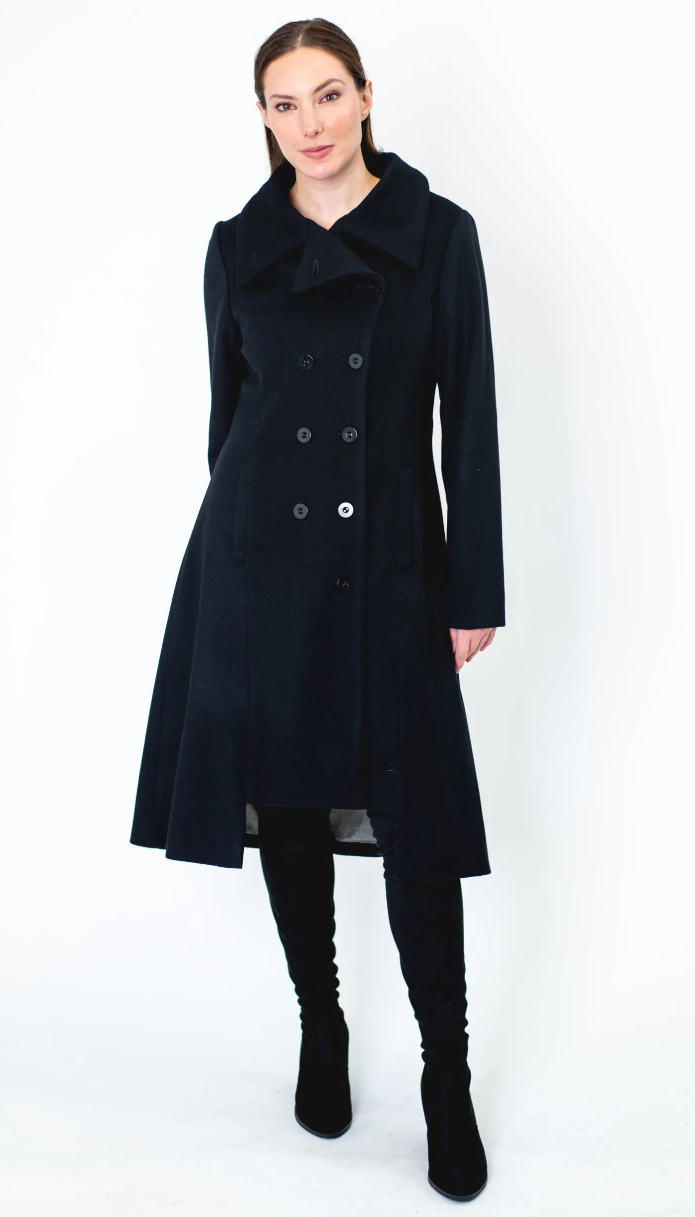 Military Wool Cashmere Blend Black Coat