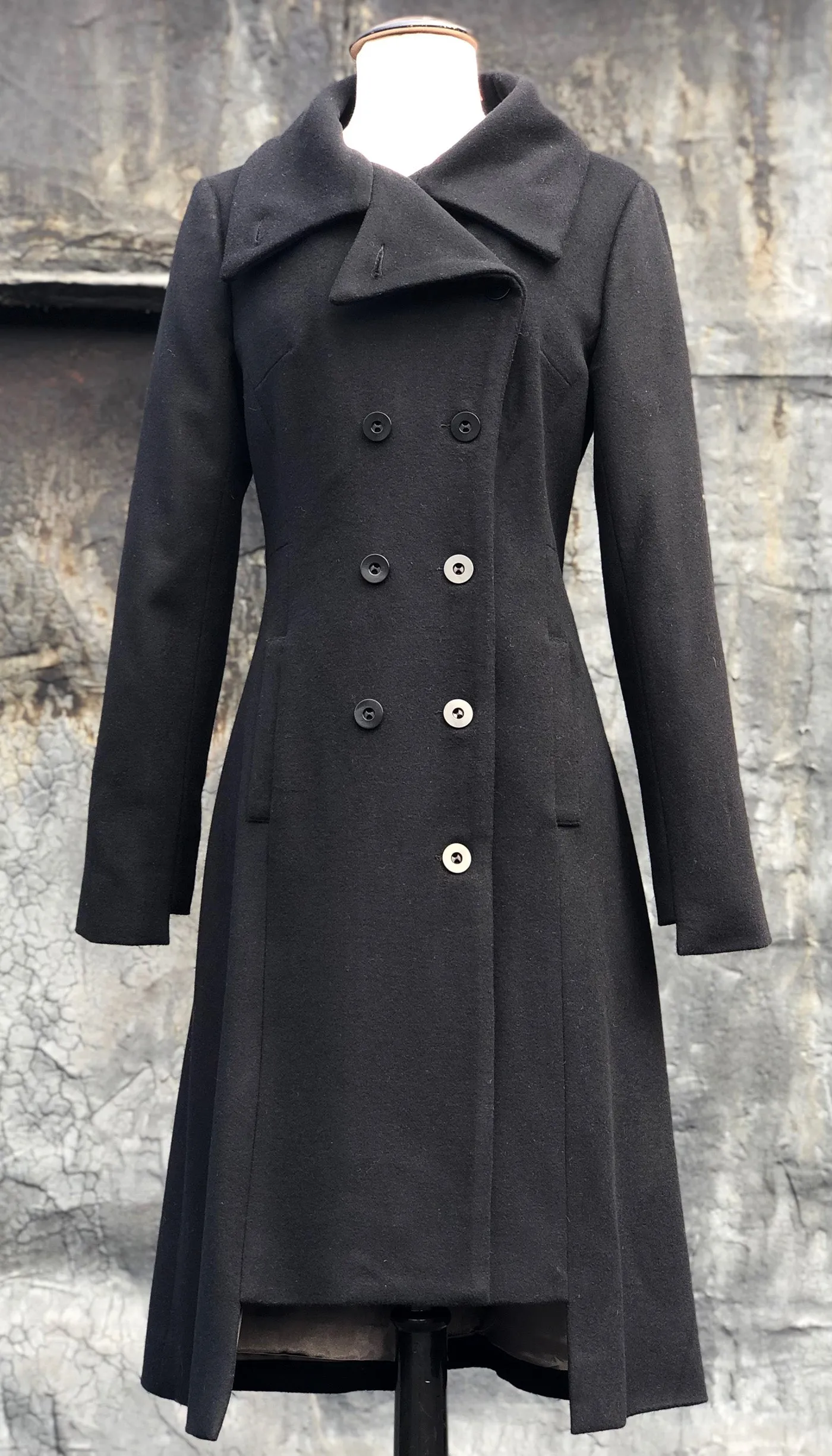 Military Wool Cashmere Blend Black Coat