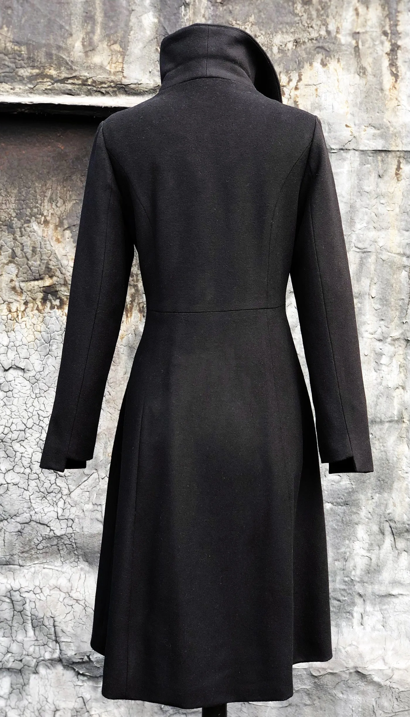 Military Wool Cashmere Blend Black Coat