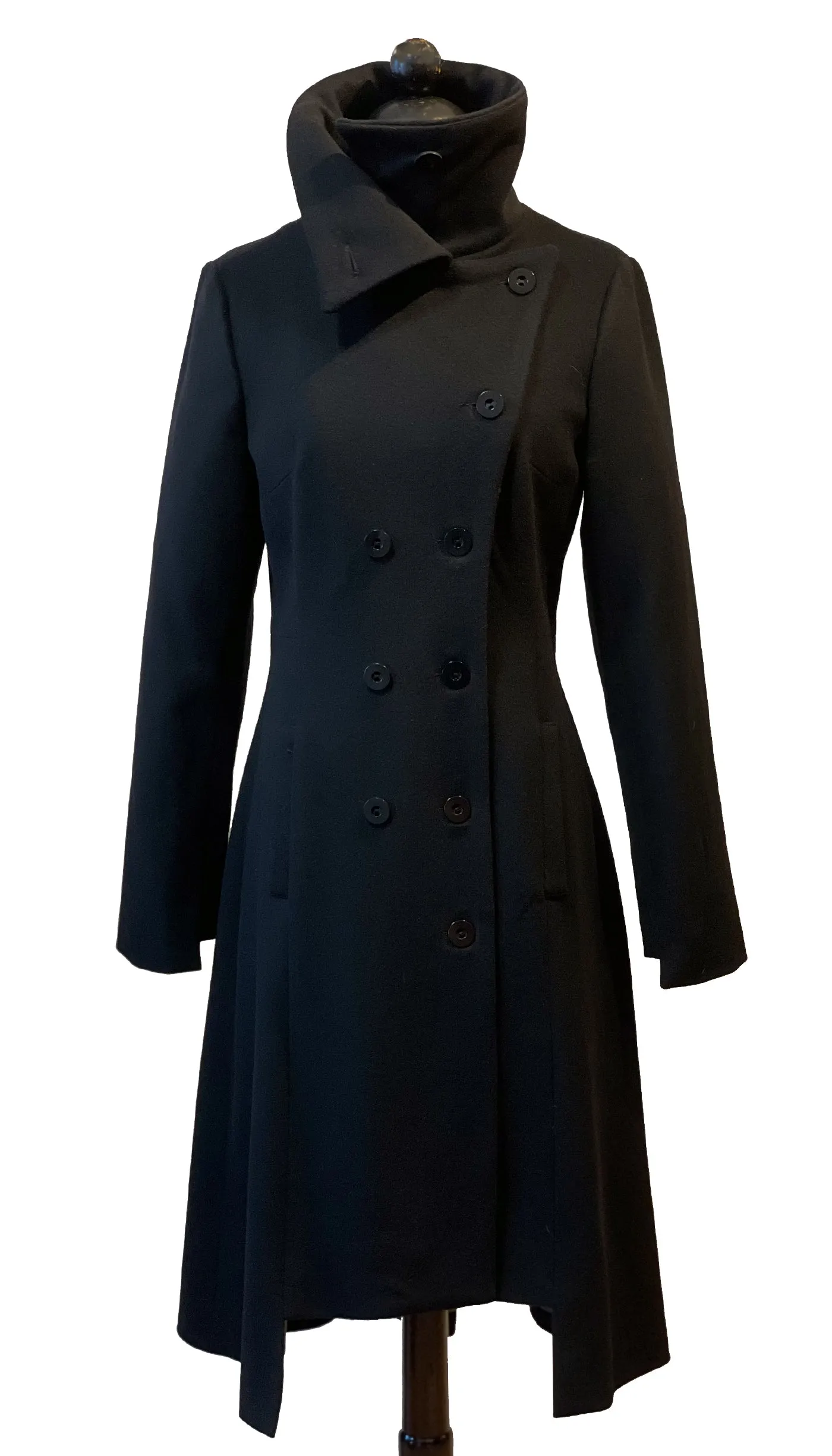 Military Wool Cashmere Blend Black Coat