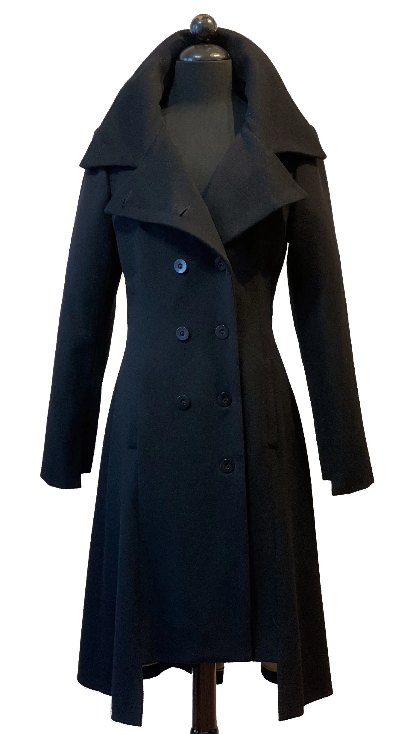 Military Wool Cashmere Blend Black Coat