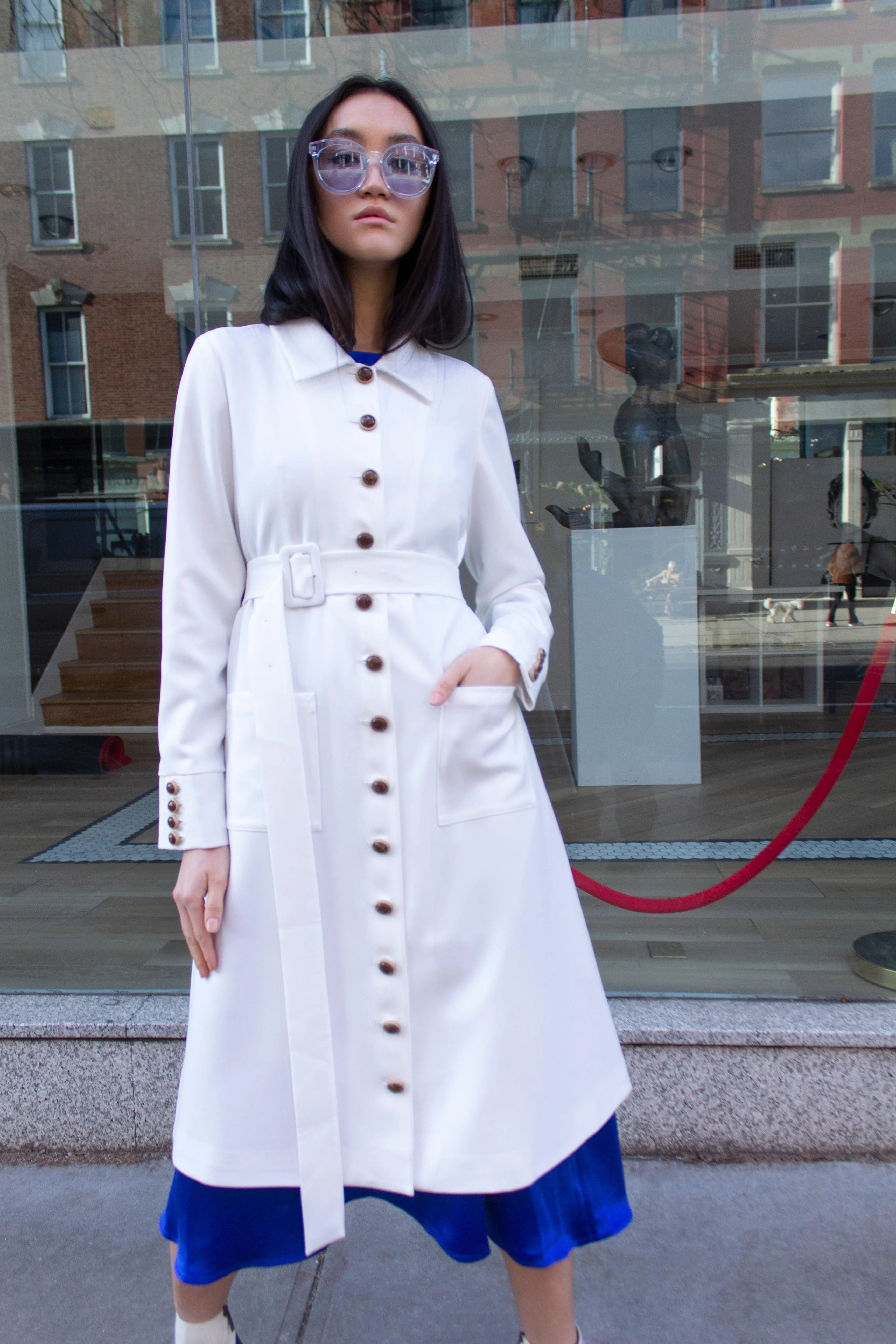 Monique White Coat - Google SEO-friendly result: Monique Winter Outerwear Collection