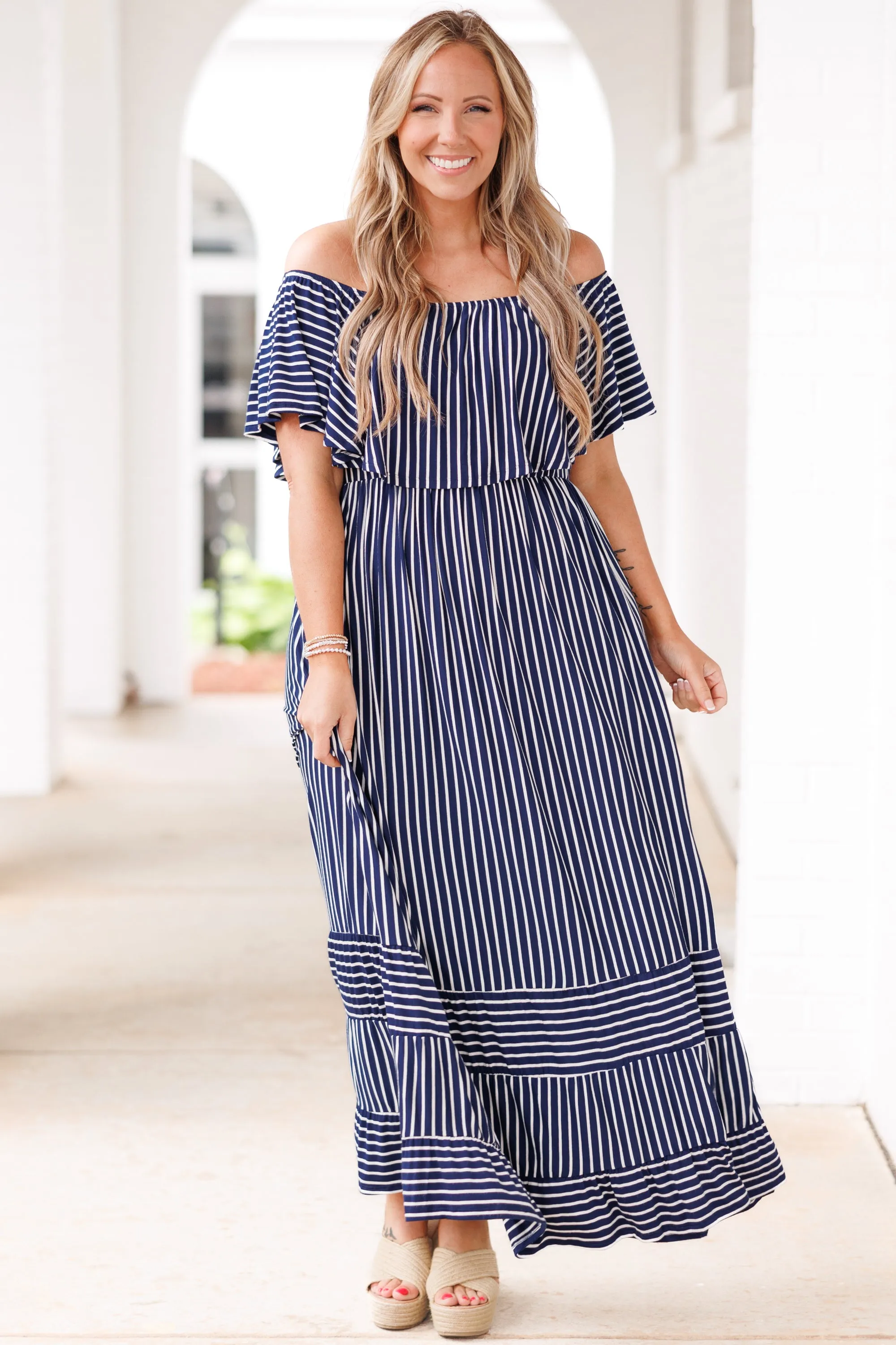 Not An Illusion Maxi Dress, Navy-Ivory