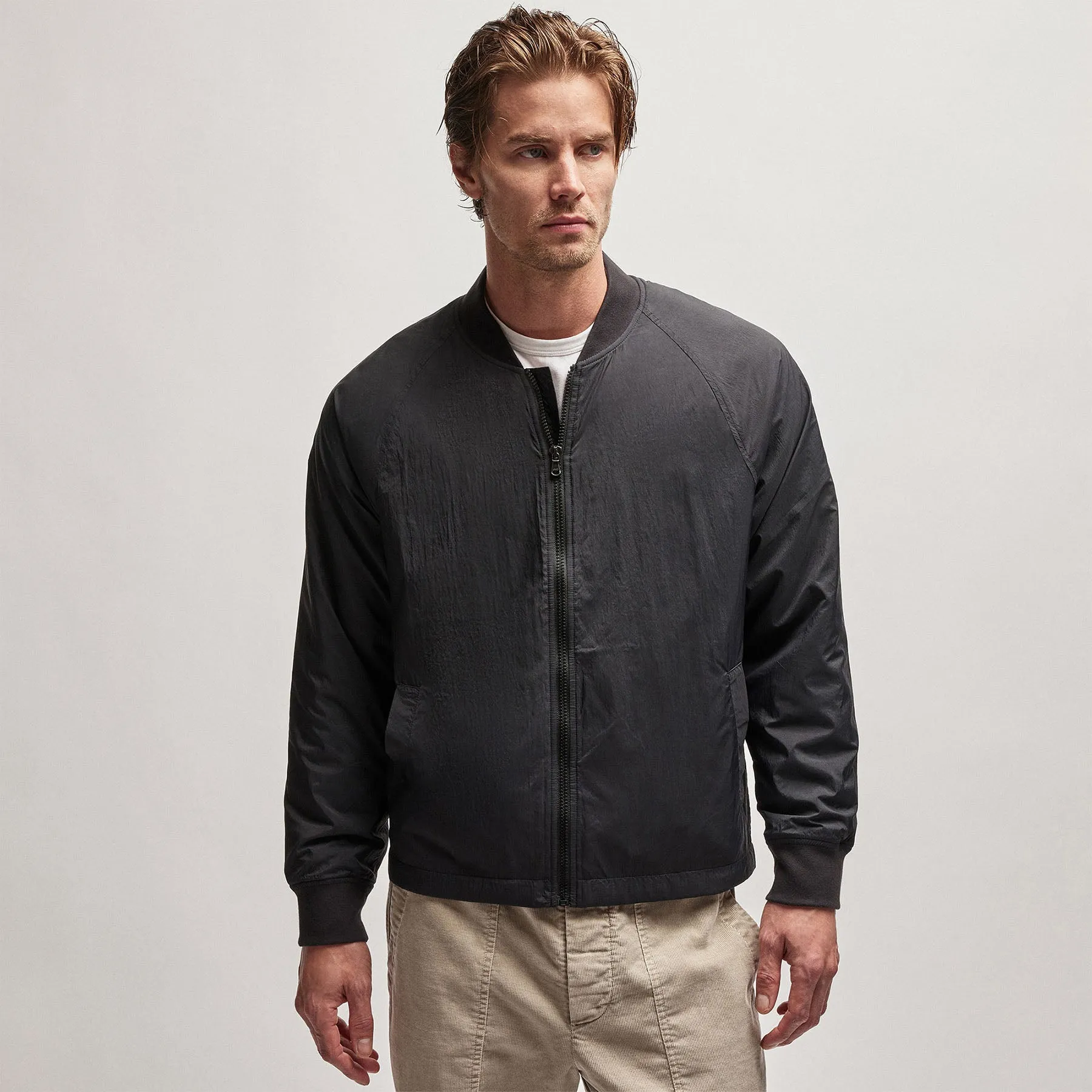 Nylon Bomber Jacket Lined - Black