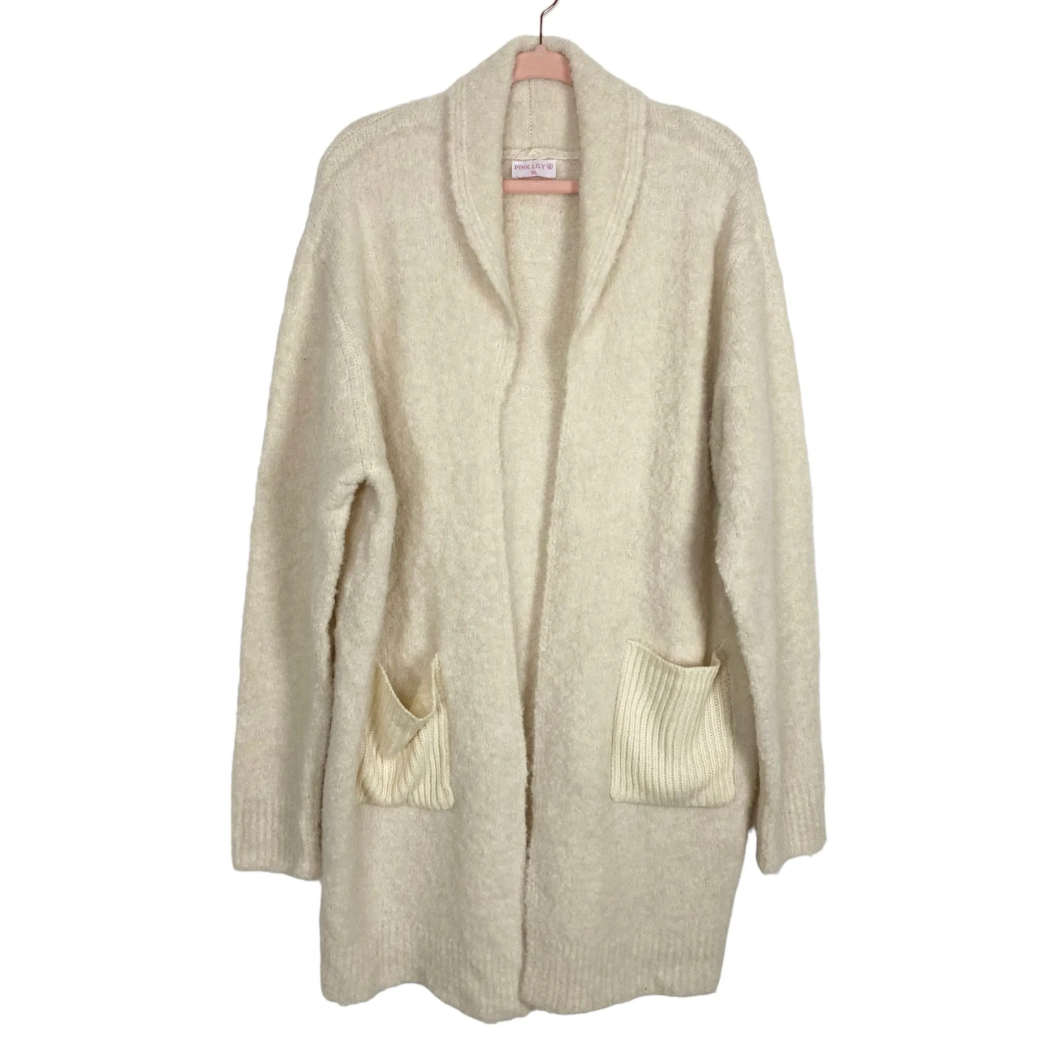 Pink Lily Cream Wool Blend Upbeat Days Fuzzy Cardigan Sweater- Size XL (sold out online)