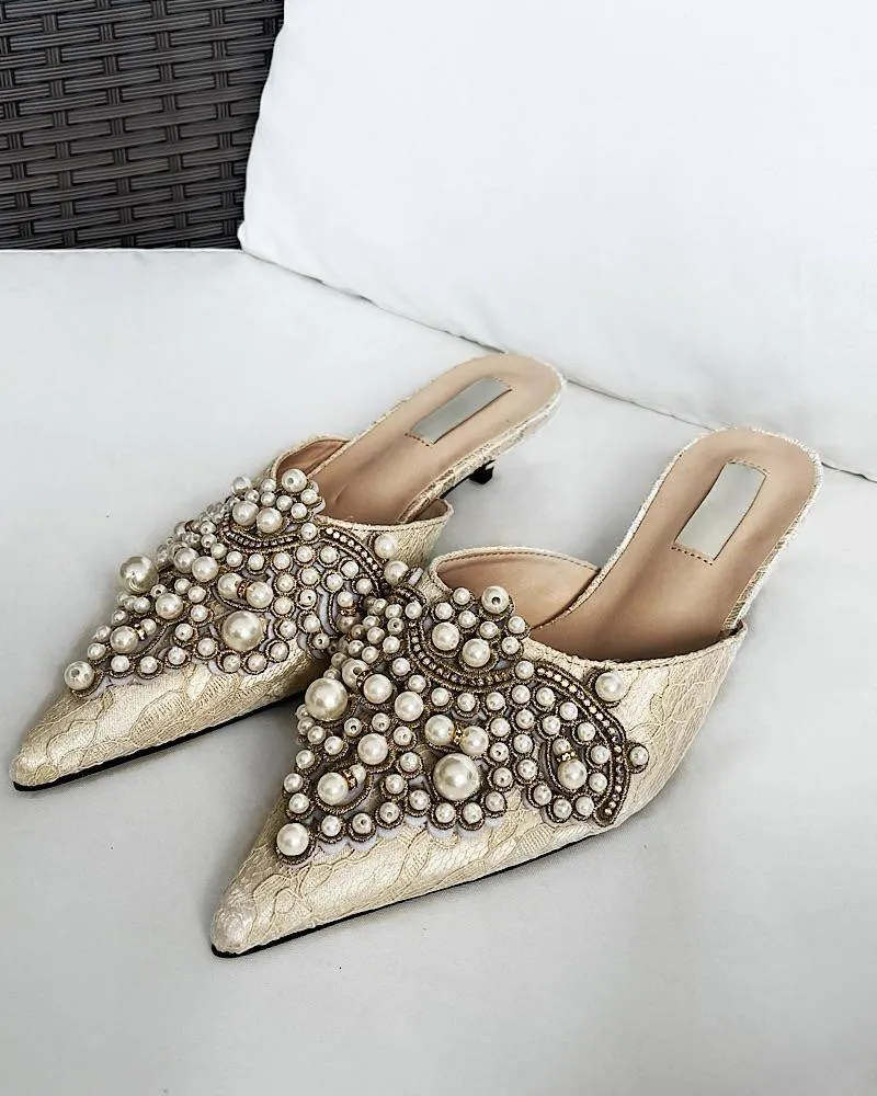 Pointed Toe Pearl Heels