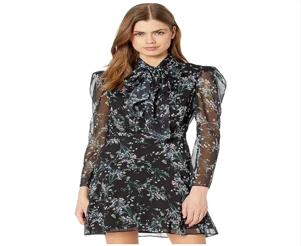 Rachel Zoe Women's Gemma Vine Print Mini Dress Black Size 6