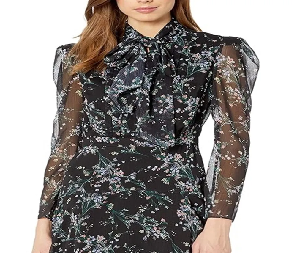 Rachel Zoe Women's Gemma Vine Print Mini Dress Black Size 6