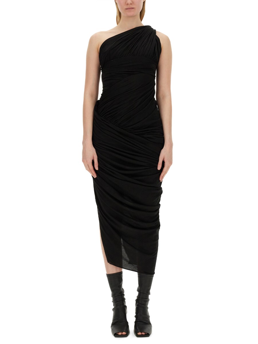 RICK OWENS    COTTON JERSEY DRESS WITH SLIT