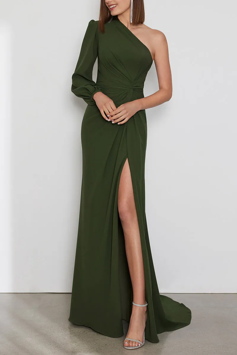 Sexy One Shoulder Long Sleeve With Side Slit Cocktail Dress QM3336