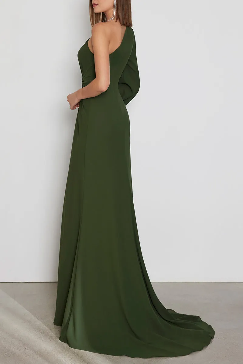 Sexy One Shoulder Long Sleeve With Side Slit Cocktail Dress QM3336