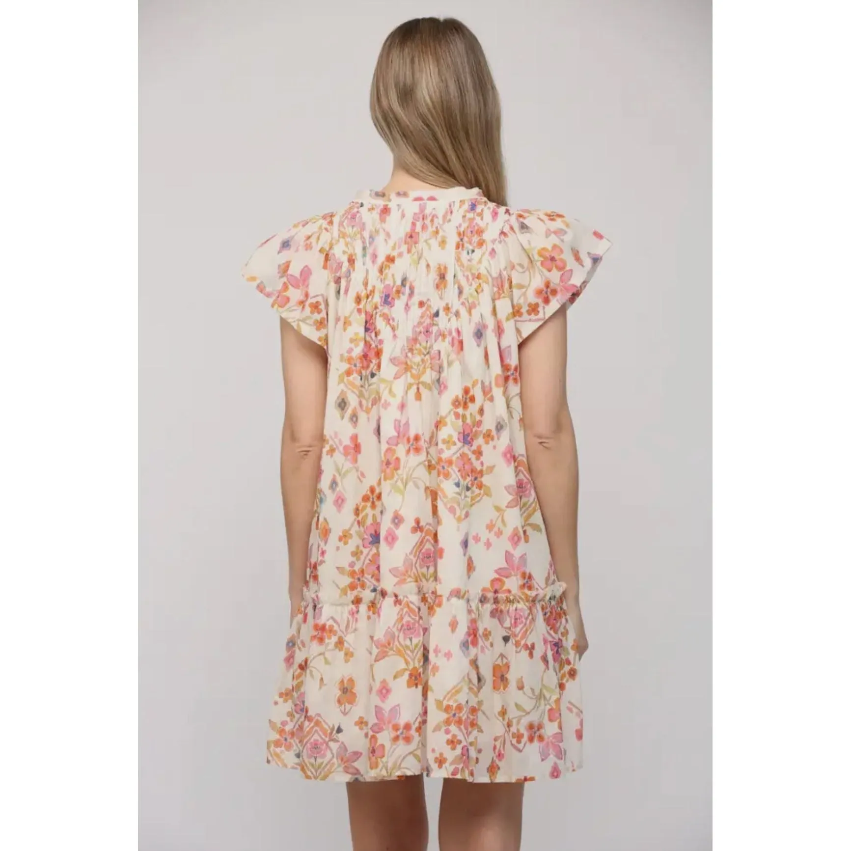 Shayla Floral Pintuck Flutter Sleeve Fate Dress