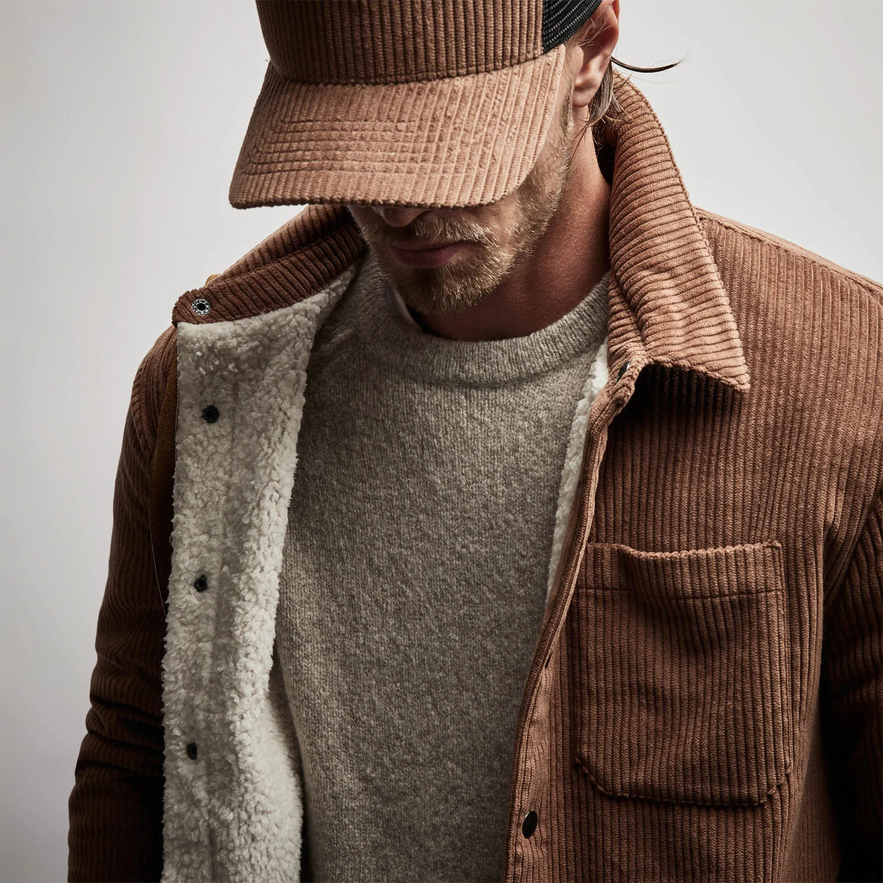 Sherpa Lined Corduroy Shirt Jacket - Chestnut