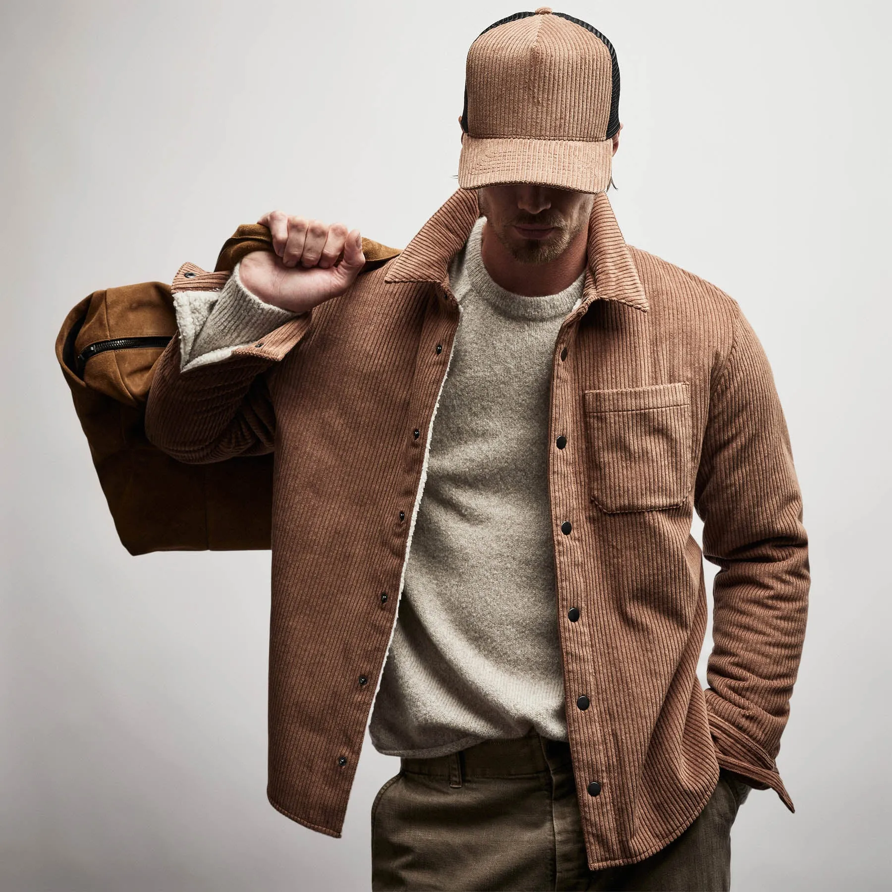 Sherpa Lined Corduroy Shirt Jacket - Chestnut