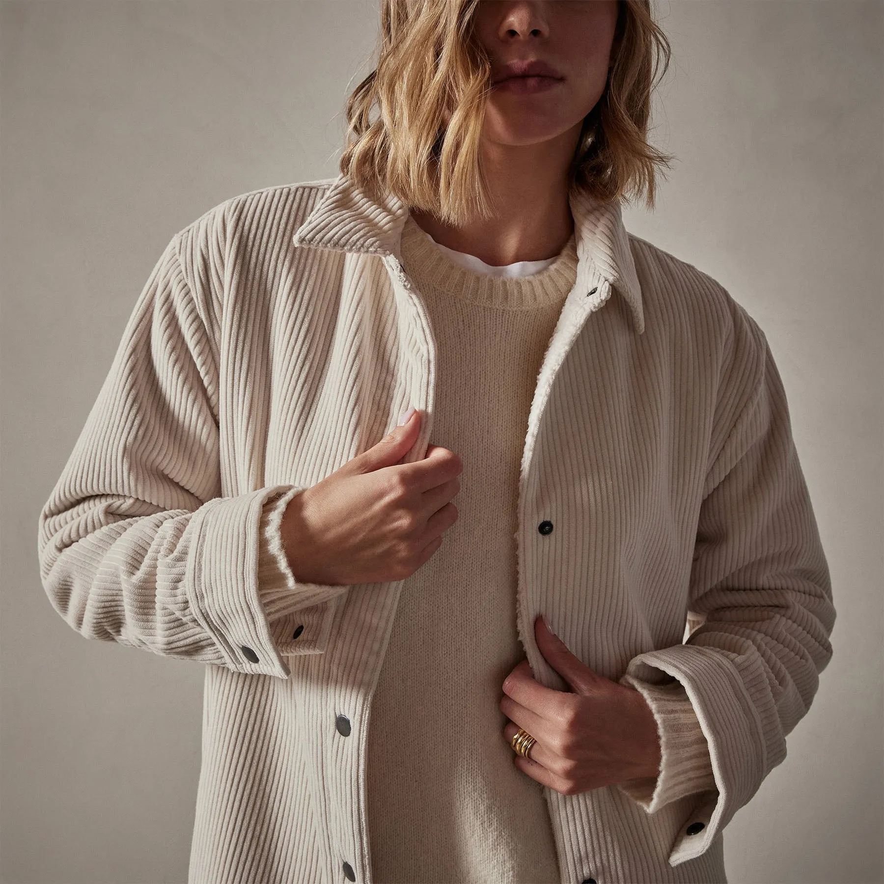 Sherpa Lined Oversized Corduroy Jacket - Canvas