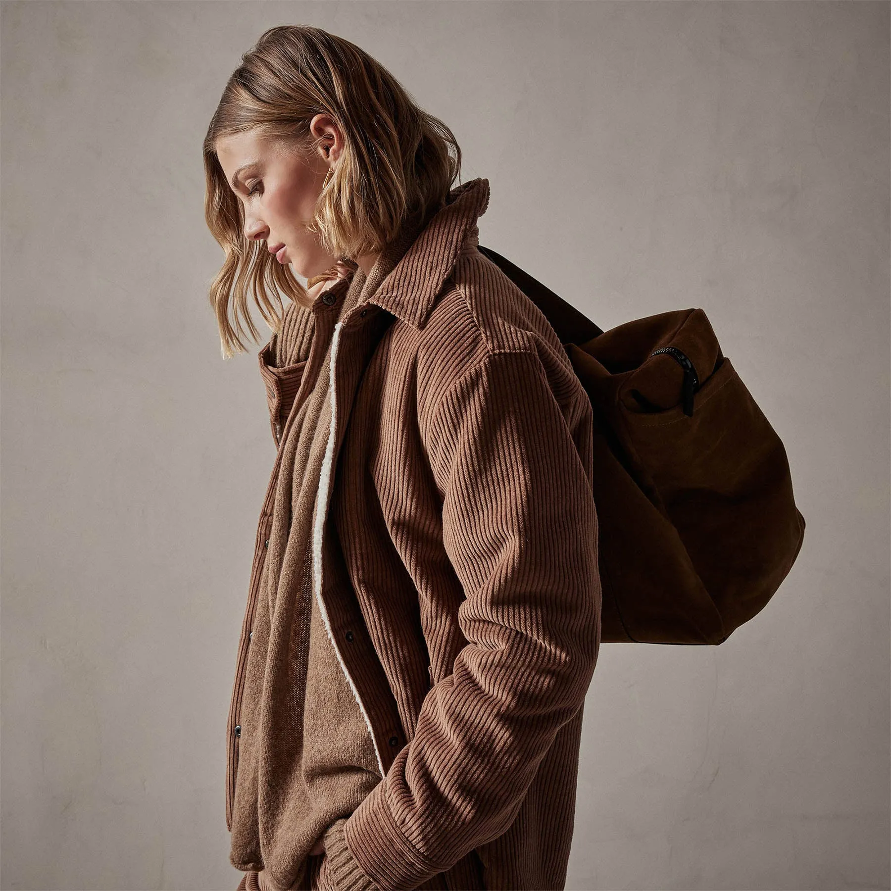 Sherpa Lined Oversized Corduroy Jacket - Chestnut