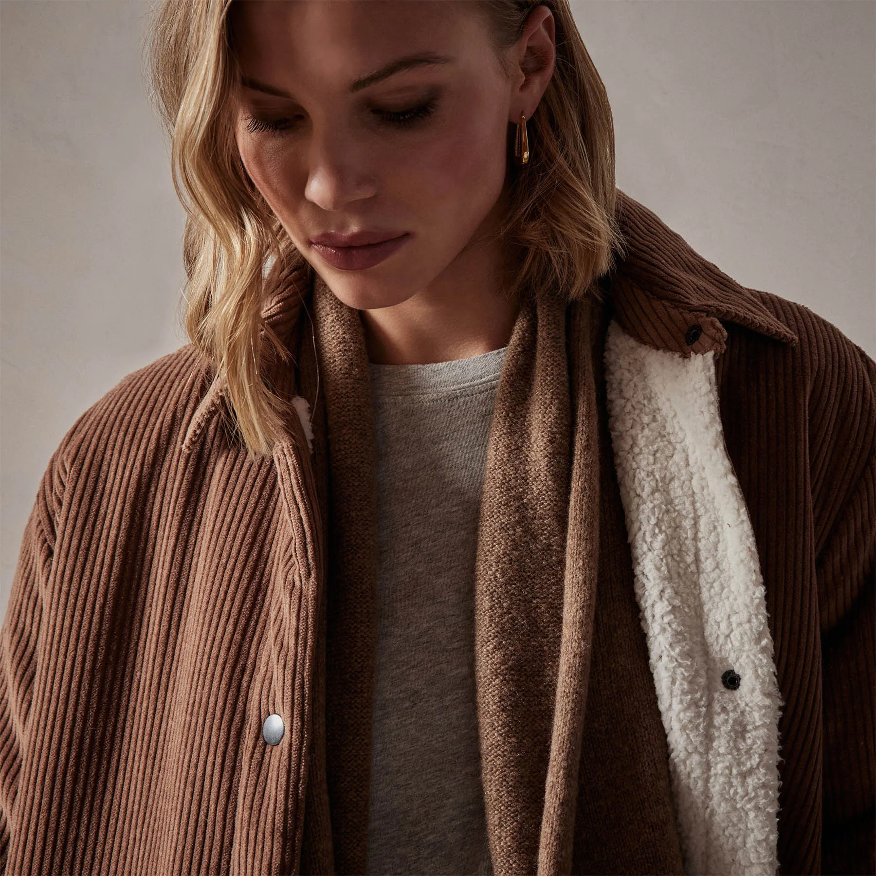 Sherpa Lined Oversized Corduroy Jacket - Chestnut