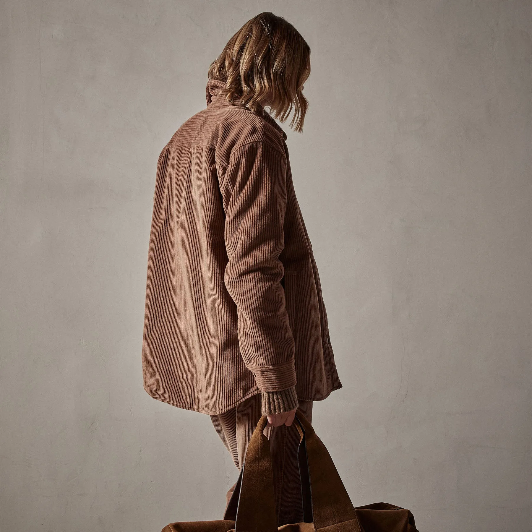 Sherpa Lined Oversized Corduroy Jacket - Chestnut