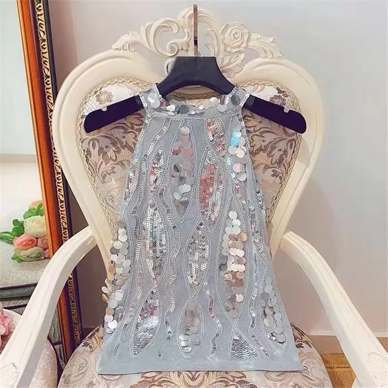 Summer New Style Elegant Halter Sleeveless Shirt Women Tank Slim Tops Shirts Blusas sequins Club Wear