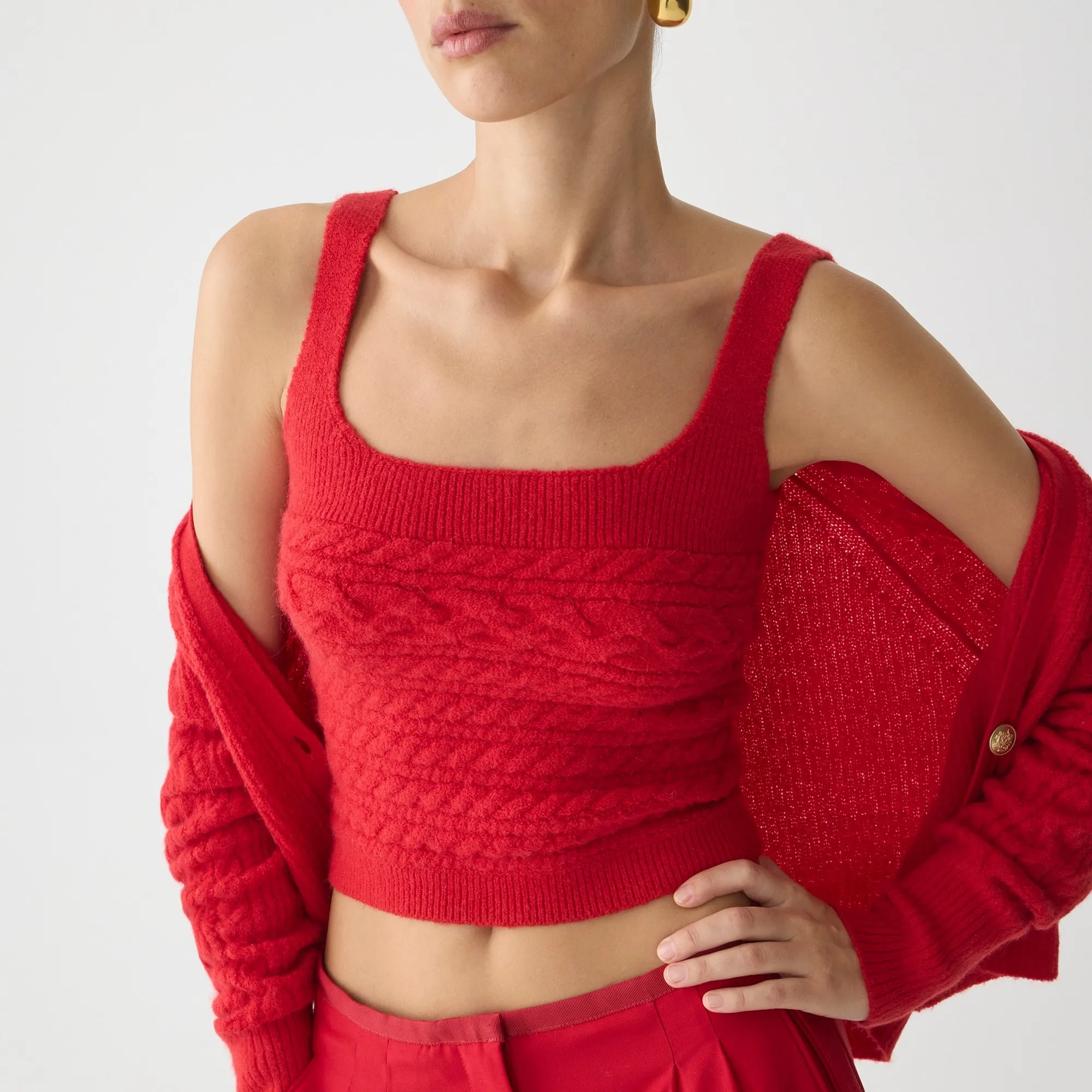 Supersoft cropped cable-knit sweater-tank set