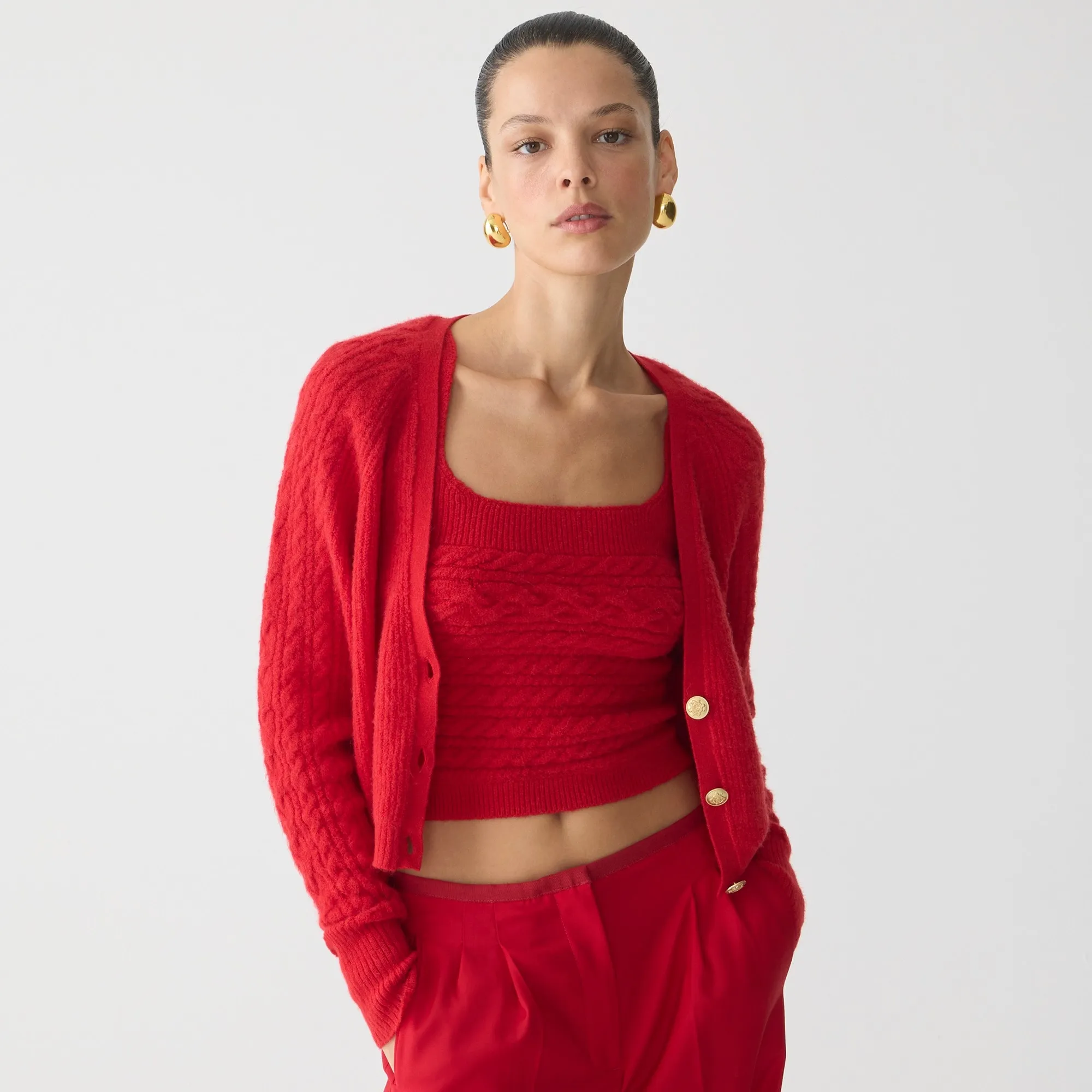 Supersoft cropped cable-knit sweater-tank set