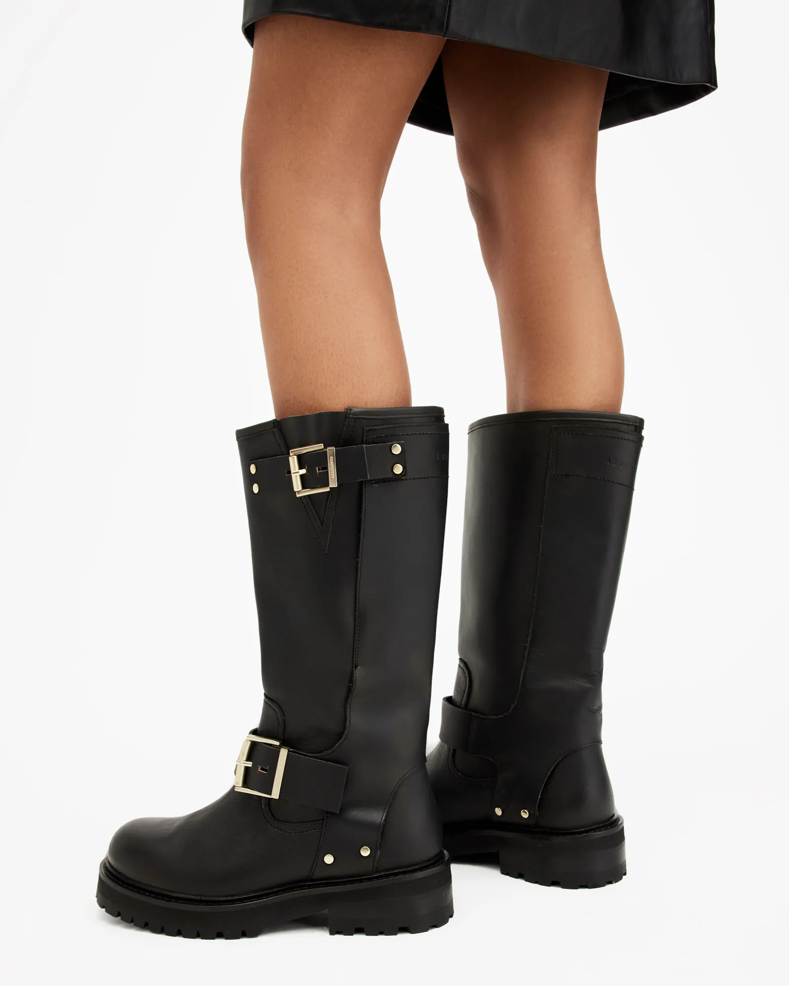 Tay Calf Length Leather Biker Boots