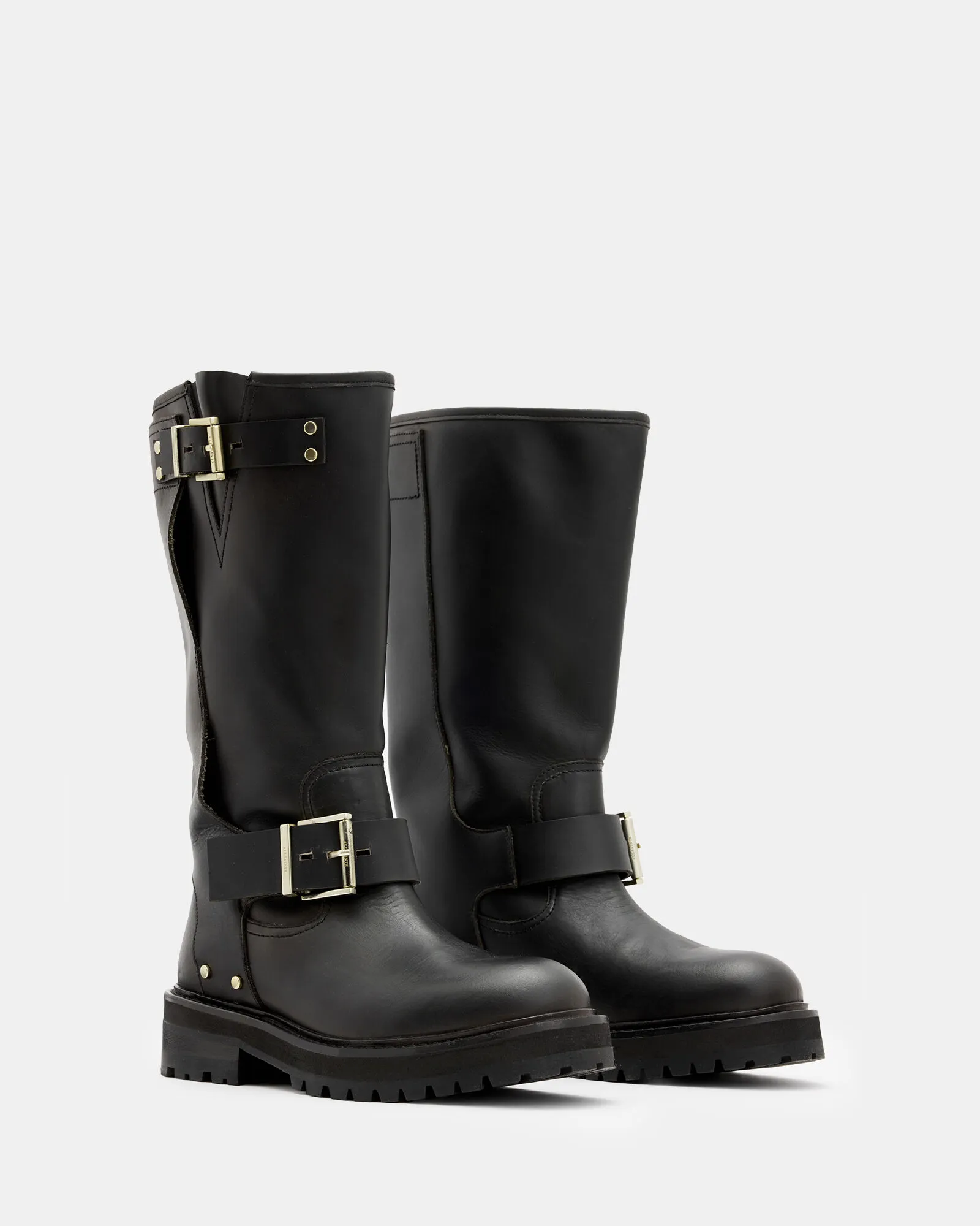 Tay Calf Length Leather Biker Boots