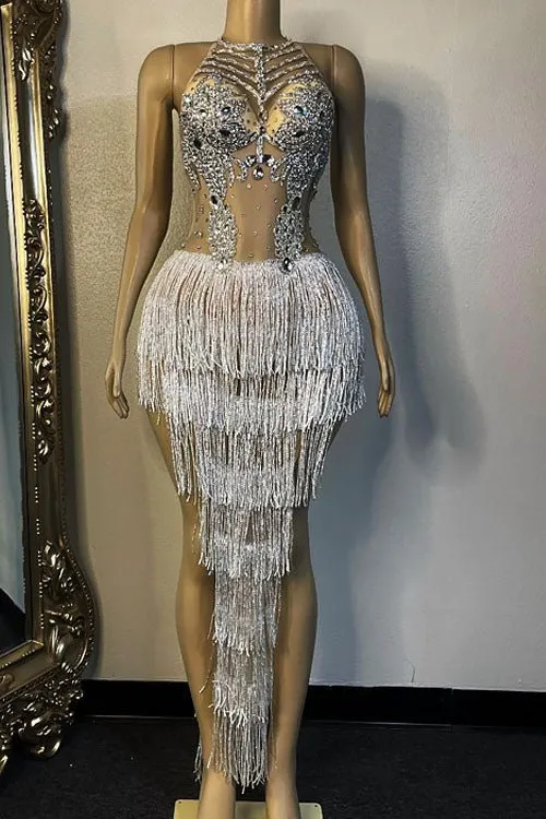 Temptress Diamante Tassel Dress (Rhinestones)