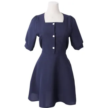 Trendywhere Square Neck Puff Sleeve Button Front Dress