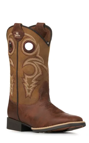 Twister Kids' Jasper Brown and Tan Wide Square Toe Cowboy Boots