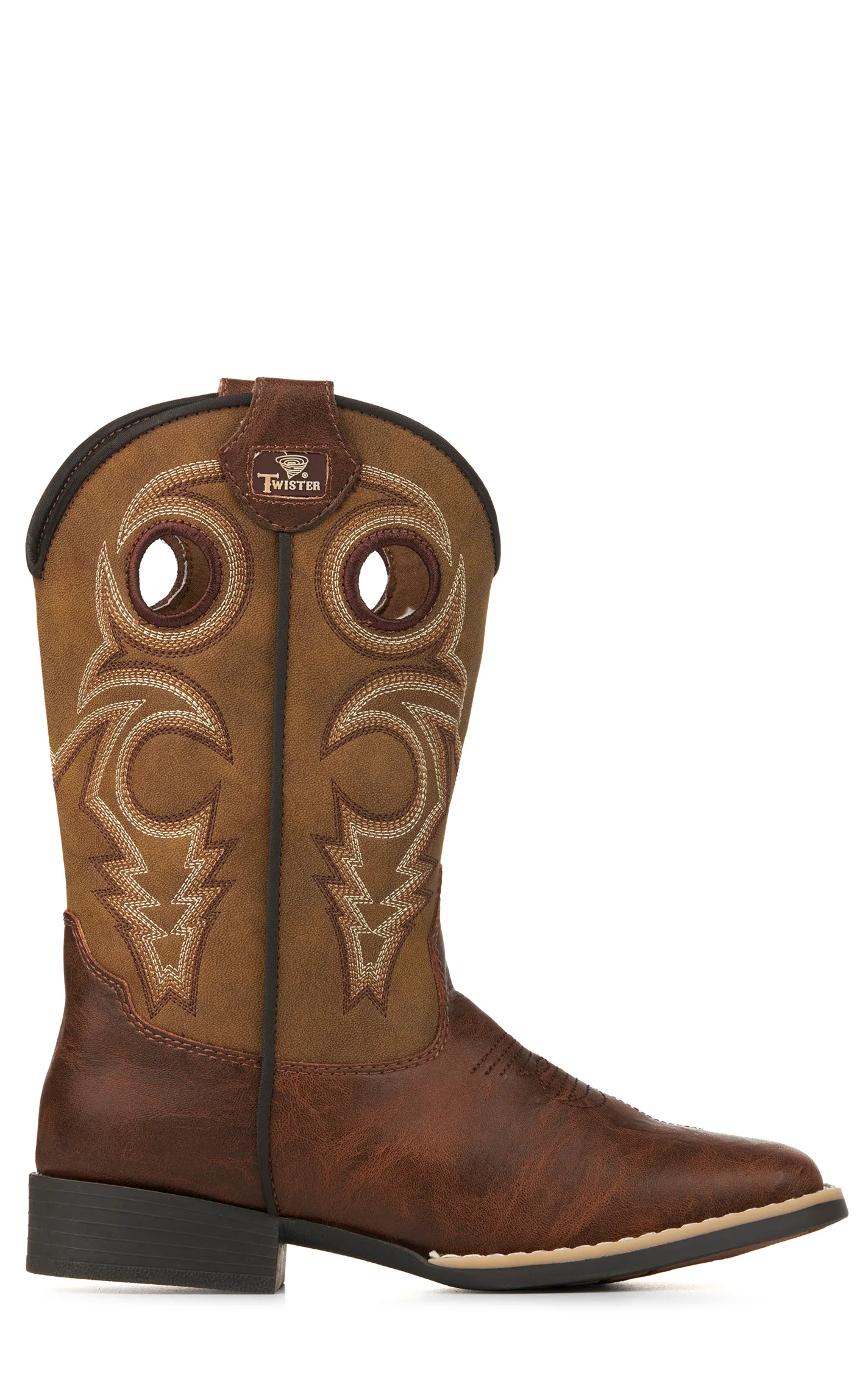 Twister Kids' Jasper Brown and Tan Wide Square Toe Cowboy Boots