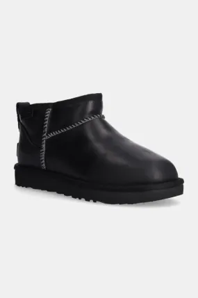 UGG leather snow boots Classic Ultra Mini Lthr Regen black color 1163490-BLK