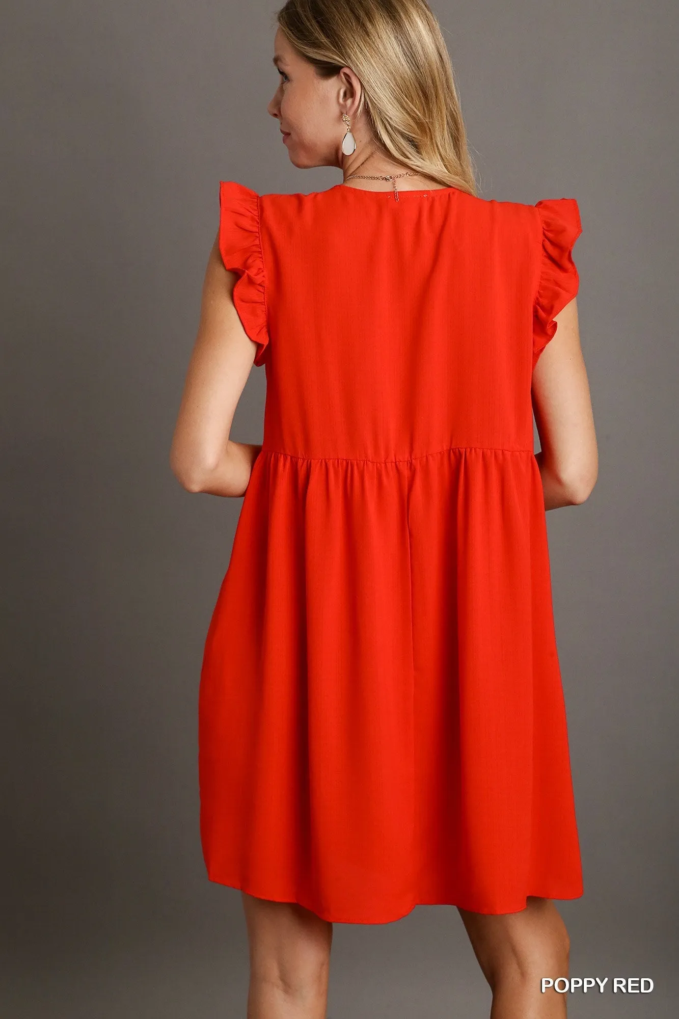 Umgee Ruffle Sleeve Dress in Red