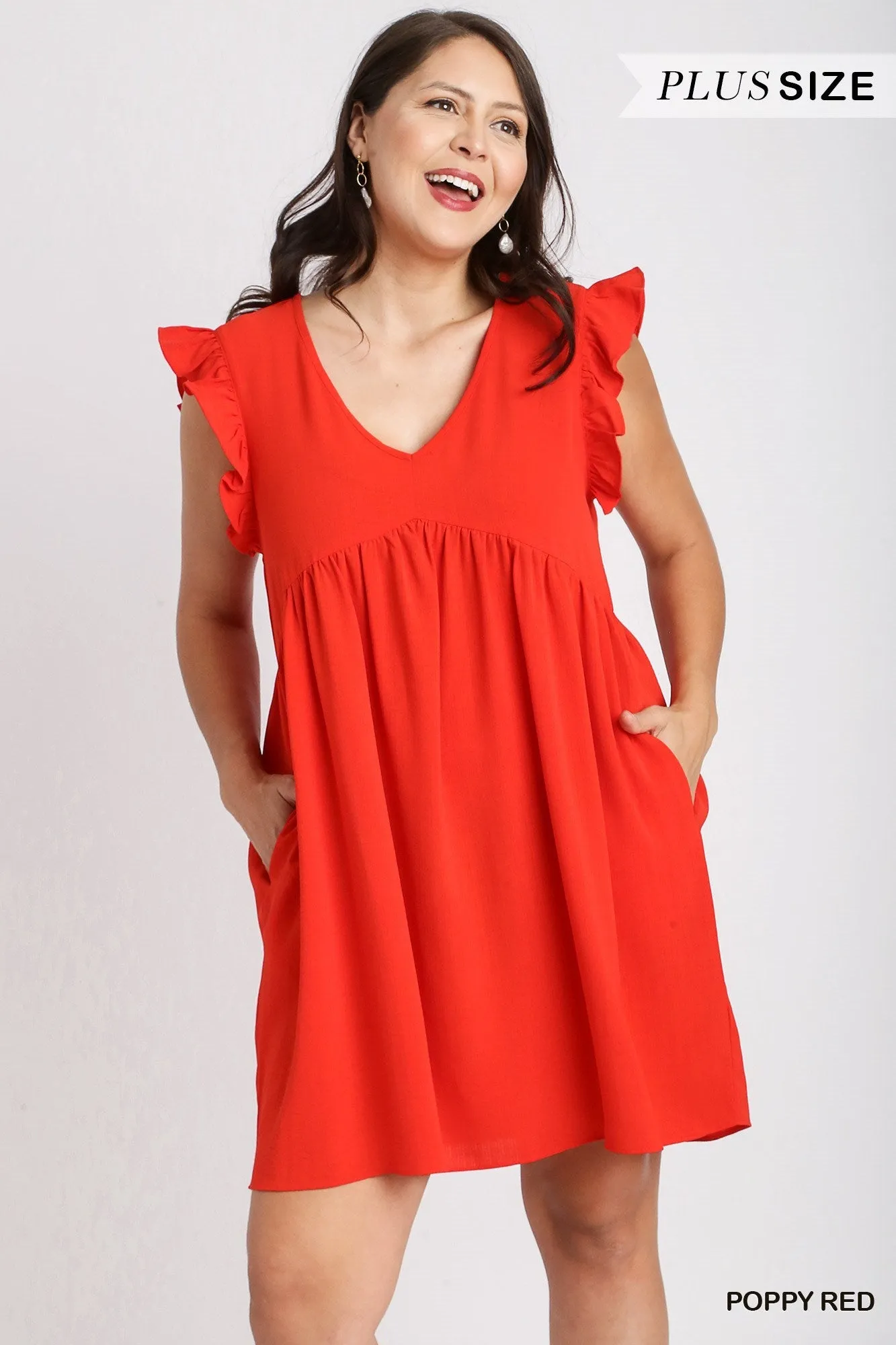 Umgee Ruffle Sleeve Dress in Red