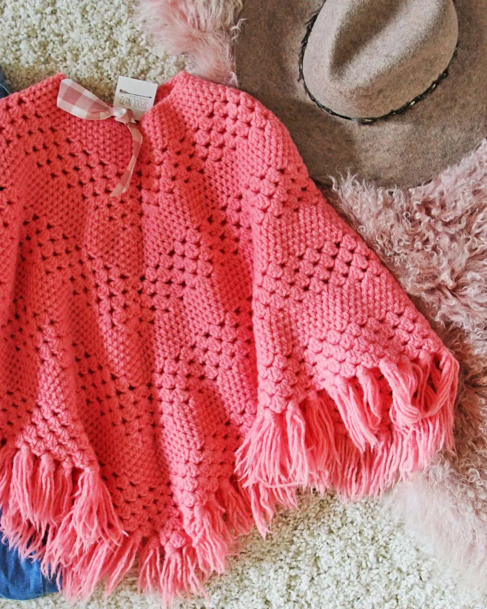 Vintage 60's Pink Fringe Poncho Sweater