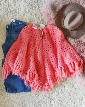 Vintage 60's Pink Fringe Poncho Sweater