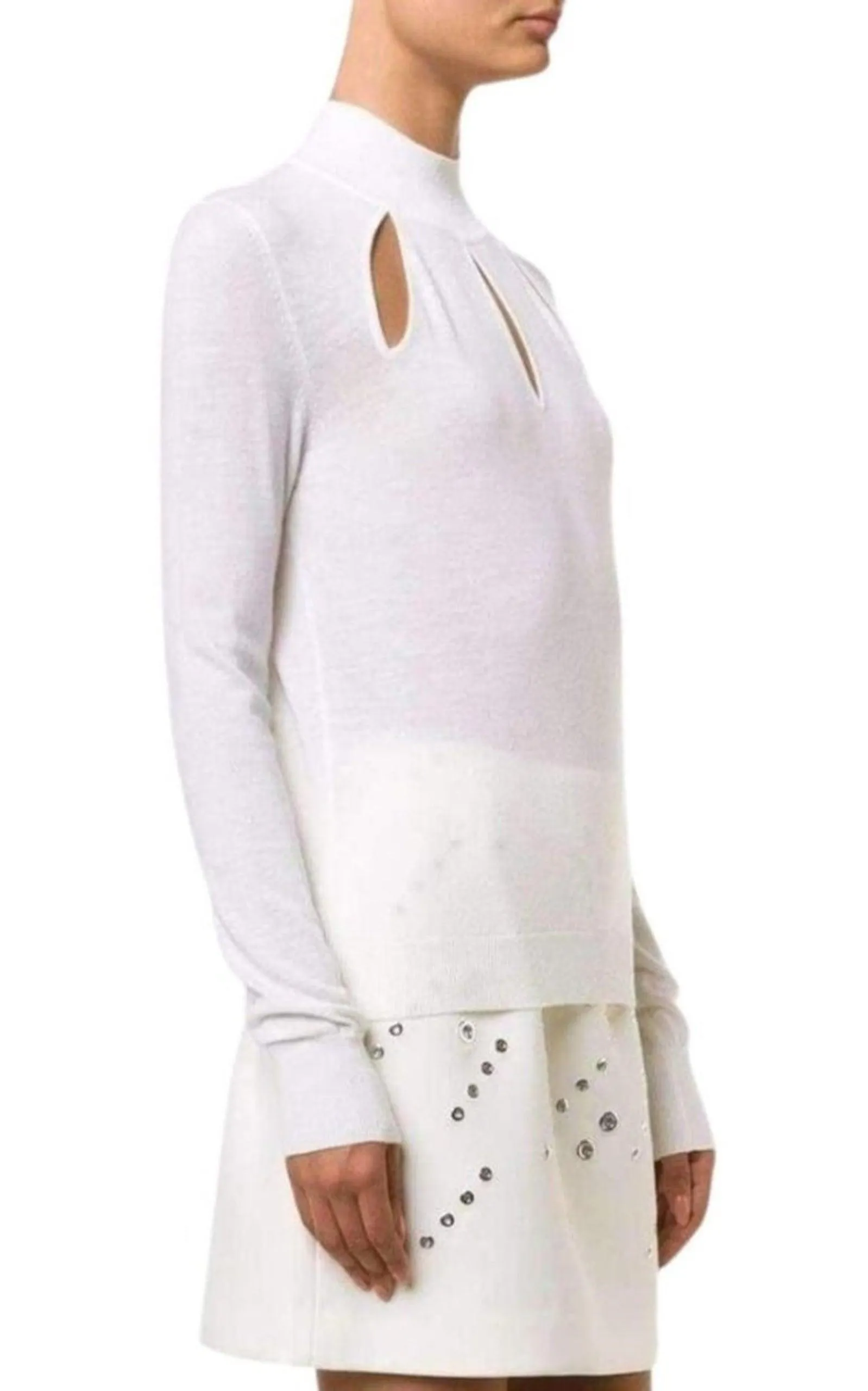 White Extra Fine Wool Cutout Detail Sweater