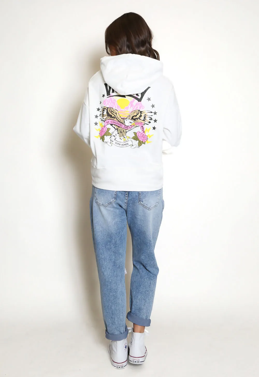 White Victory Eagle Back Print Hoodie