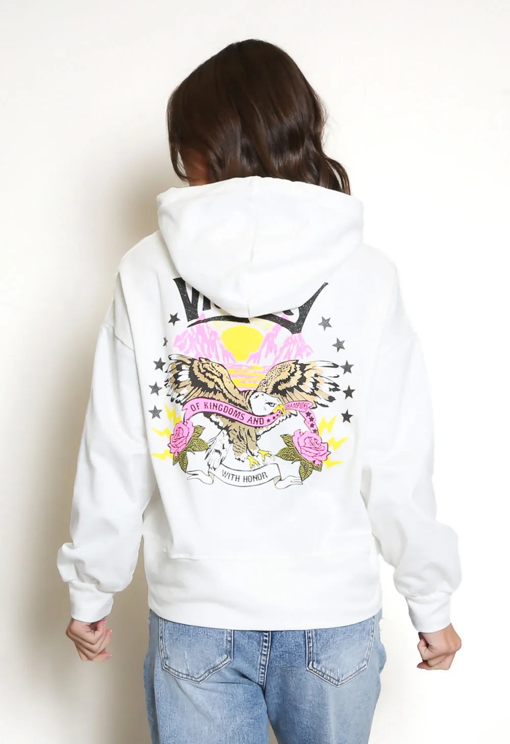 White Victory Eagle Back Print Hoodie