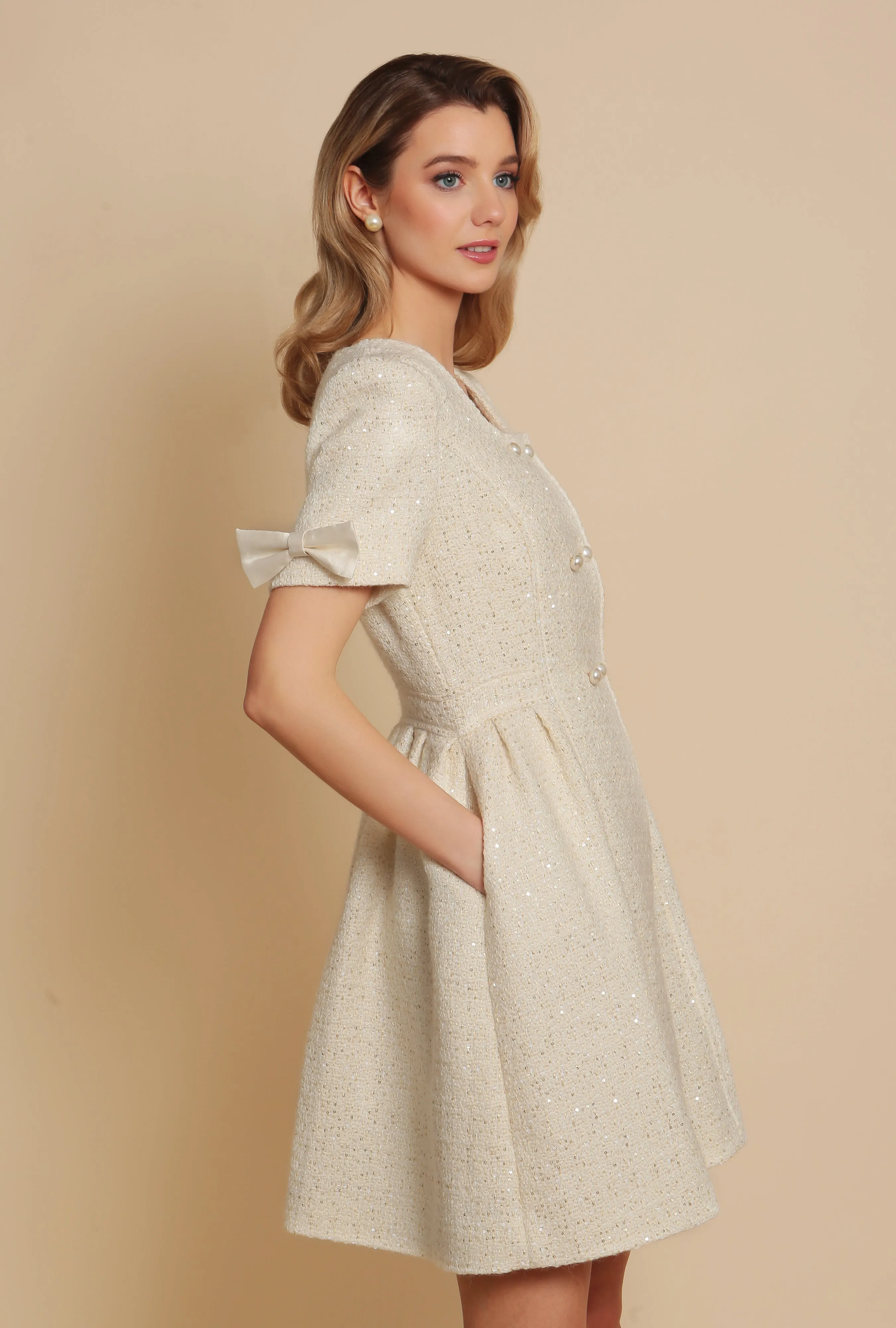 White Wool Tweed Dress Coat - 'Golden Age' Collection